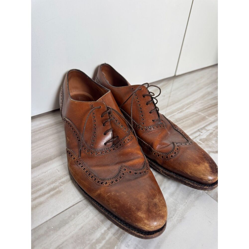 Beautiful Vintage Ralph Lauren Italian Leather Brown Mens Embellished Loafers Sz